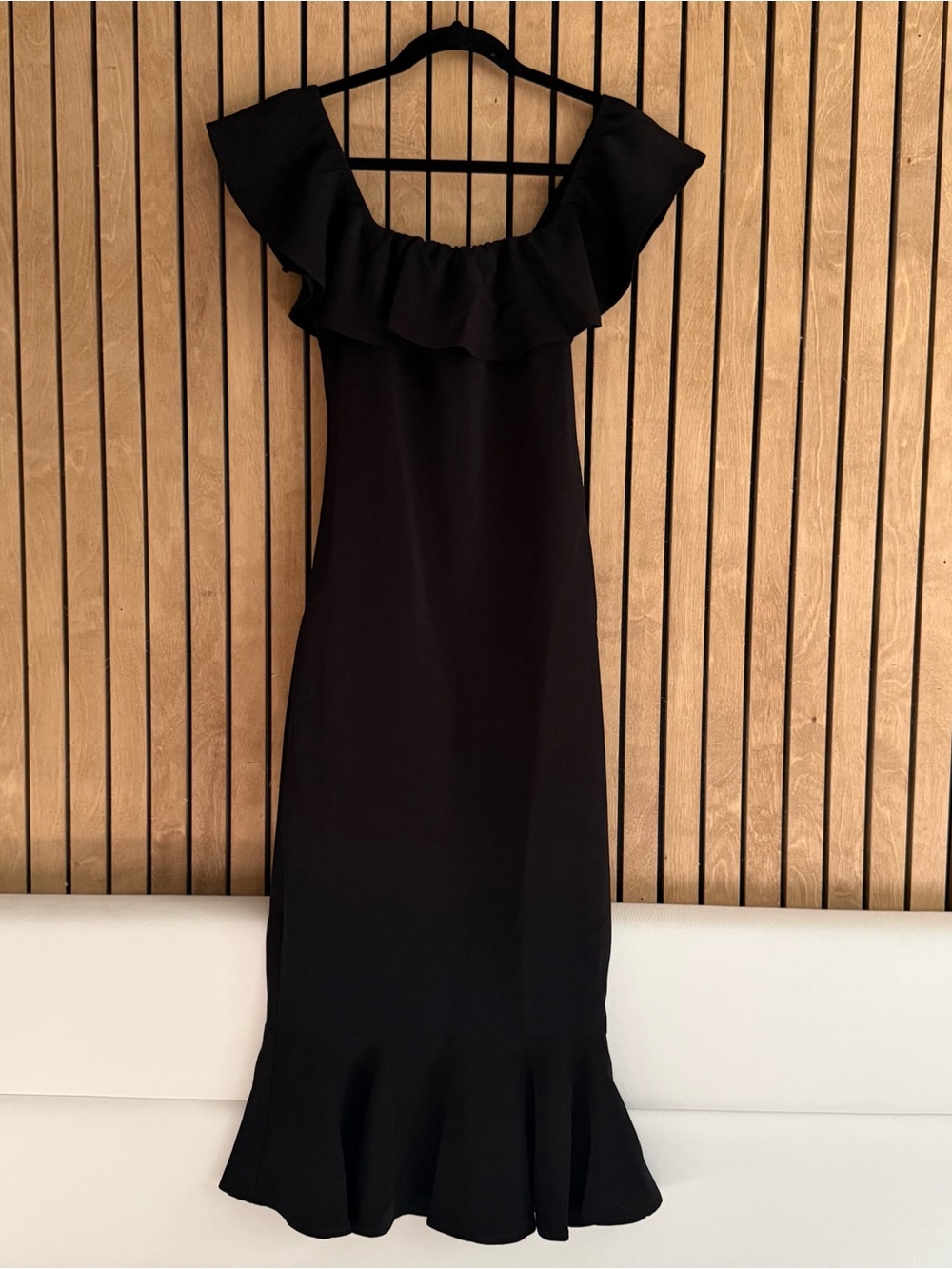 Pink Lily Black Ruffle Off-Shoulder Midi Dress